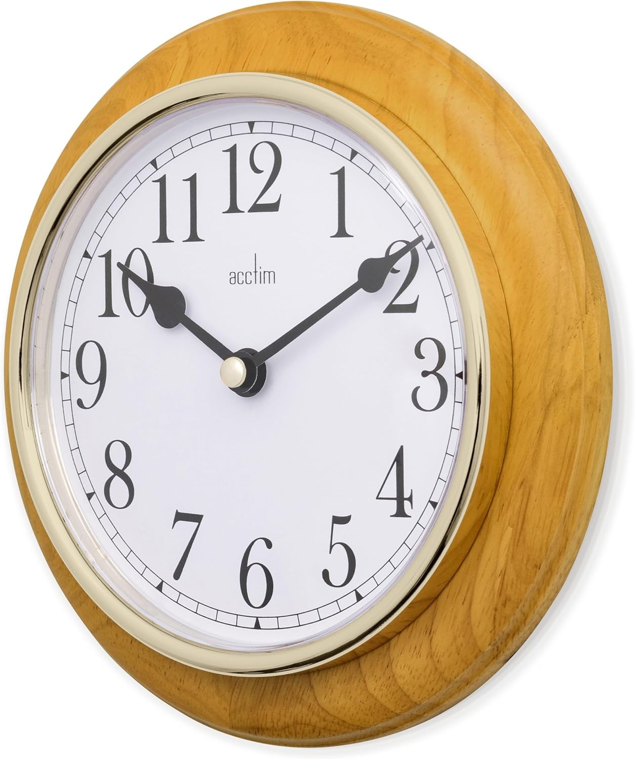 20cm Wood Frame Wall Clock Gold Trim | Easy Read Silent Quartz Clock
