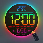 RGB LED Digital Wall Clock 10 Inch Remote Control Night Light Display