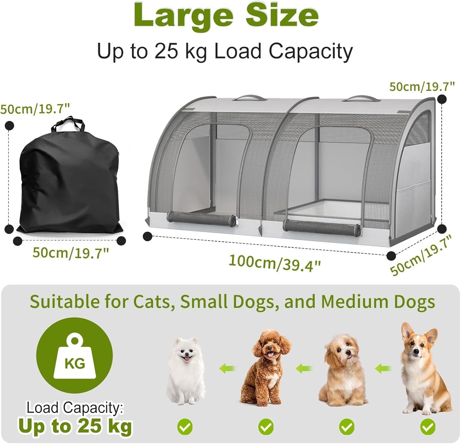 Foldable Dog Crate Carrier 100cm Pet Travel Car Seat Dual Door Bag