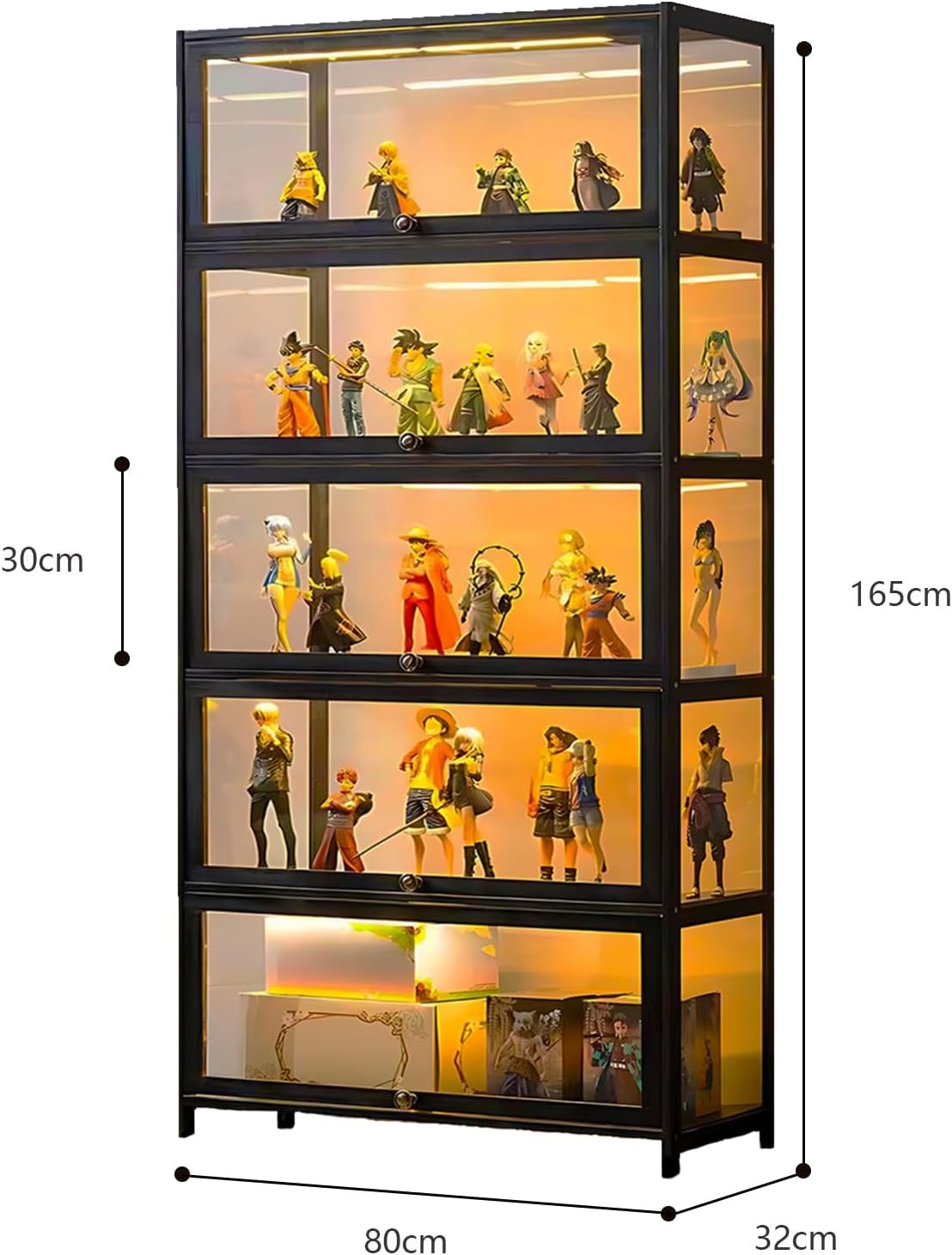 5-Tier Acrylic Door Display Cabinet with LED Lights Toy Collector Shelf 165cm