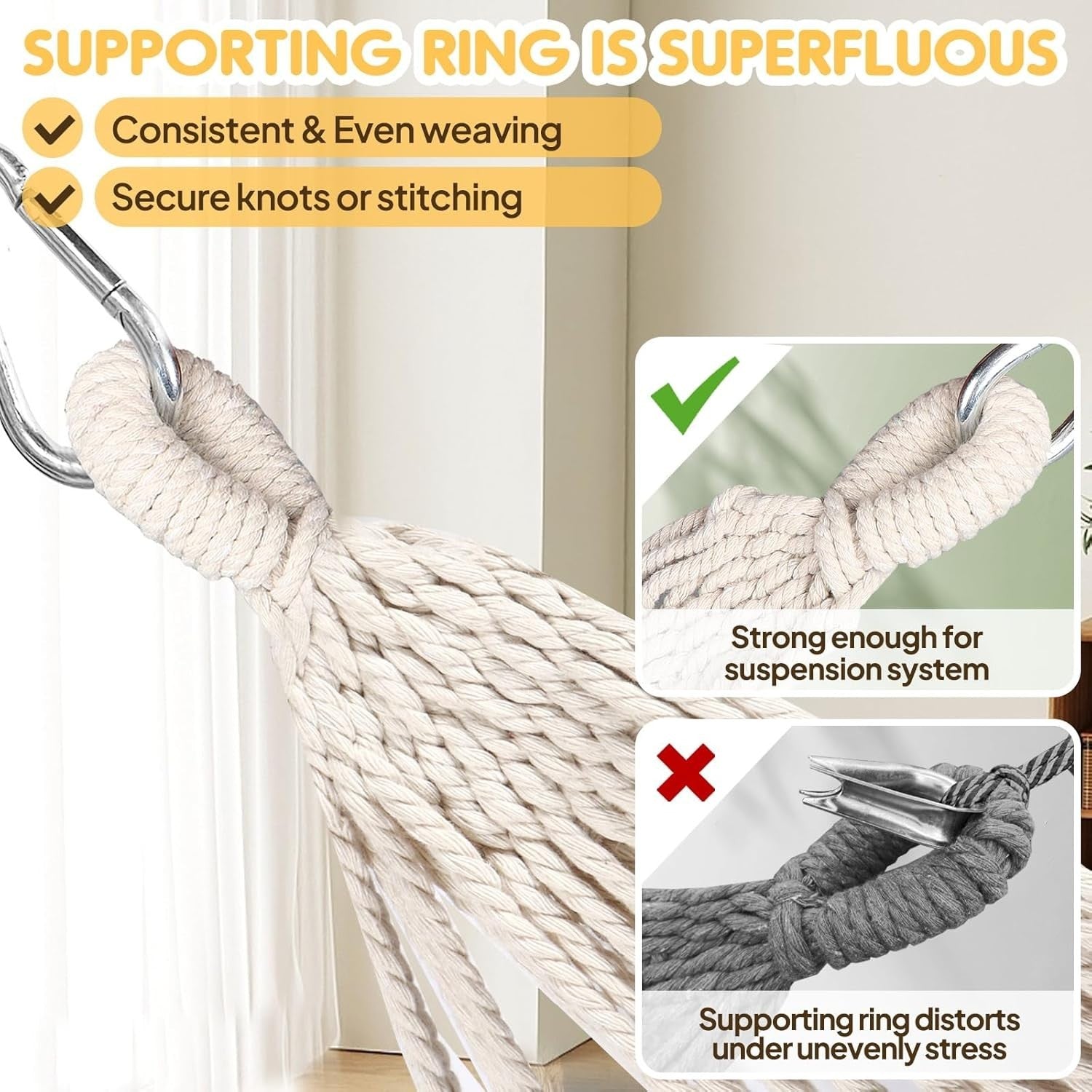 Portable Cotton Hammock with Tree Straps & Travel Bag, 1 Person, 300kg