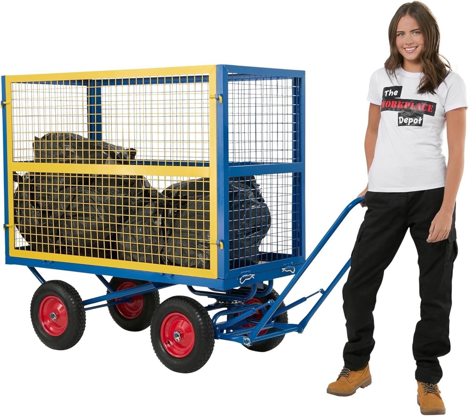 Heavy Duty 1000kg Trolley Mesh Cage Platform Cart Pneumatic Wheels