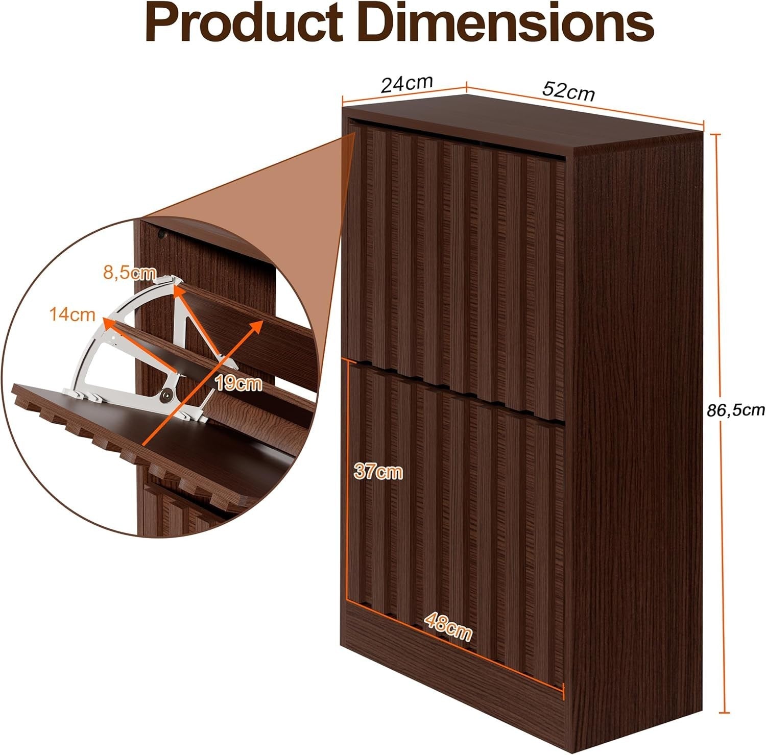 Slim Wooden Shoe Storage Cabinet 2 Flip Drawers Ventilated Modern Unit Walnut