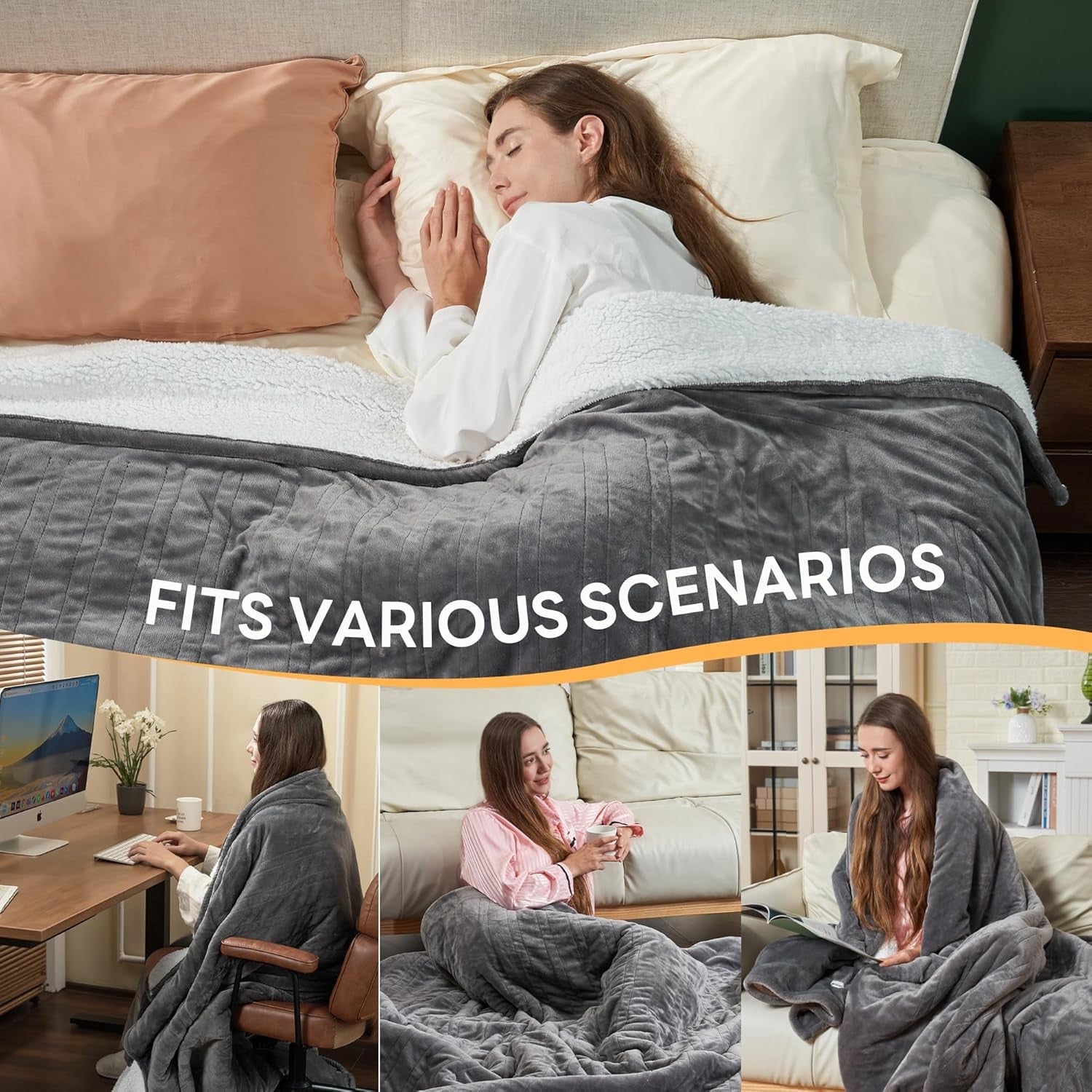 Electric Heated Throw Blanket Grey Flannel Fleece 160x120cm 6 Heat Timer