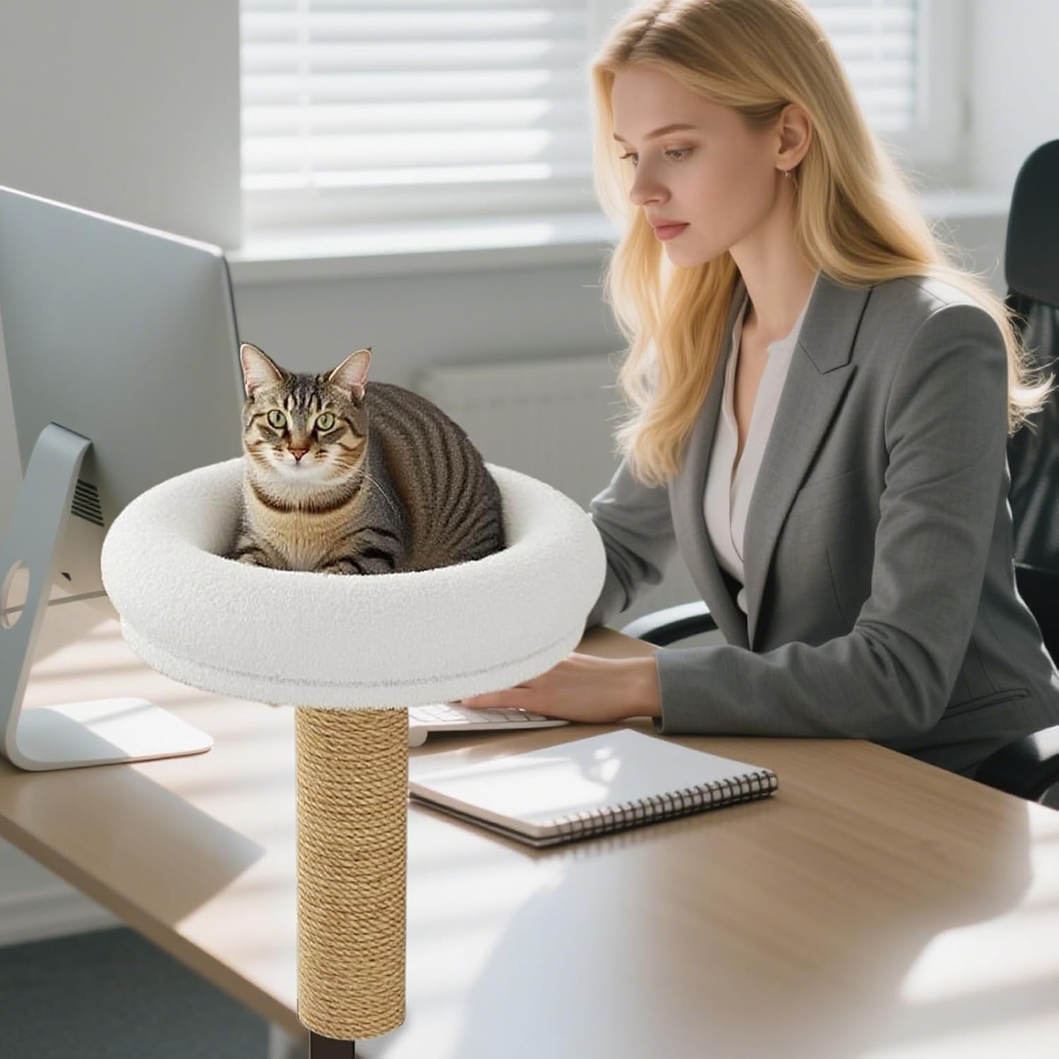 360° Rotating Cat Desk Hammock Steel Frame Warm Kitty Perch Bed