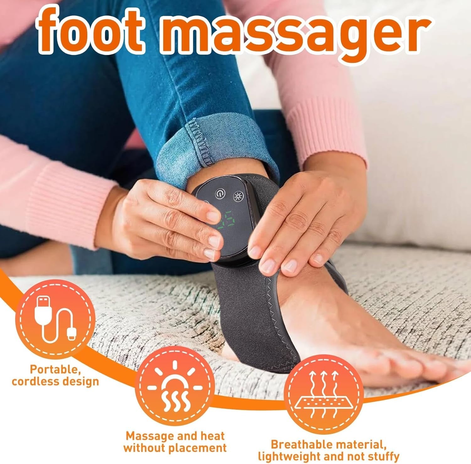 Heated Foot & Ankle Massager Wrap Pain Relief 5 Heat Levels Wireless