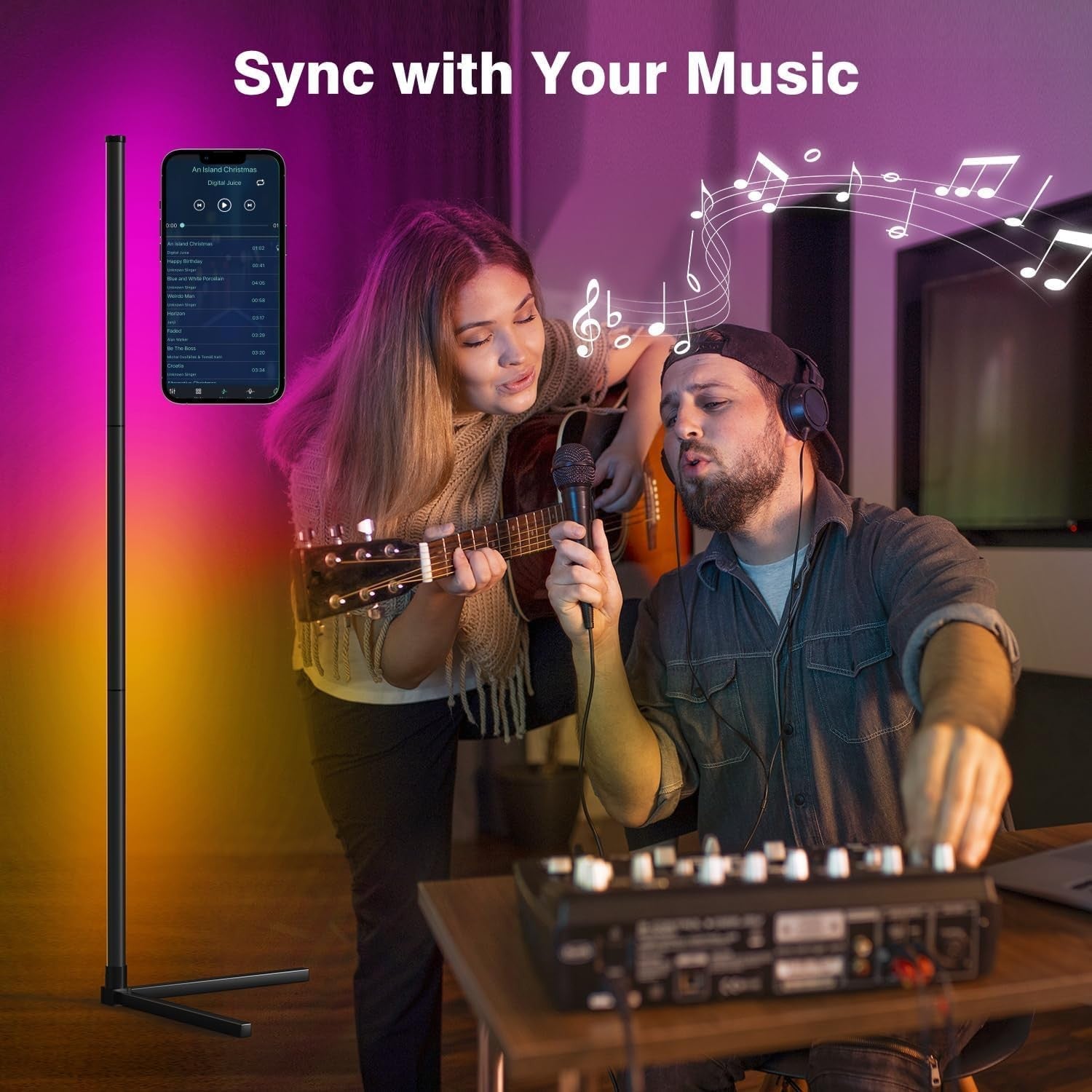 Smart RGB Corner Floor Lamp 165cm App Remote Music Sync LED Mood Light