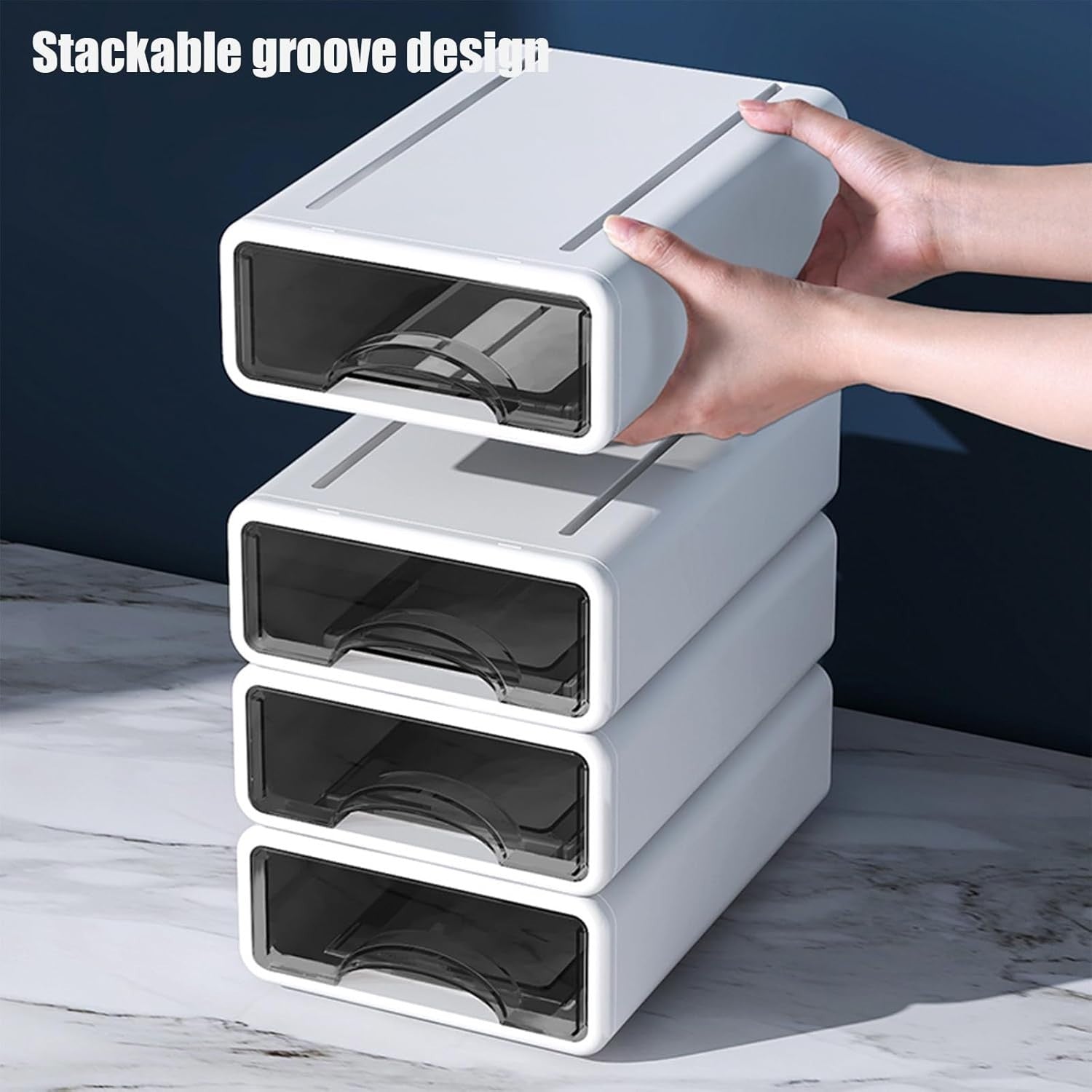 White Desk Organizer 2 Small + 2 Medium Drawers Stackable Storage