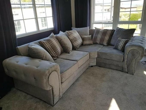 Luxury Grey Fabric 2C2 Corner Sofa Tufted UK Style for Living Room