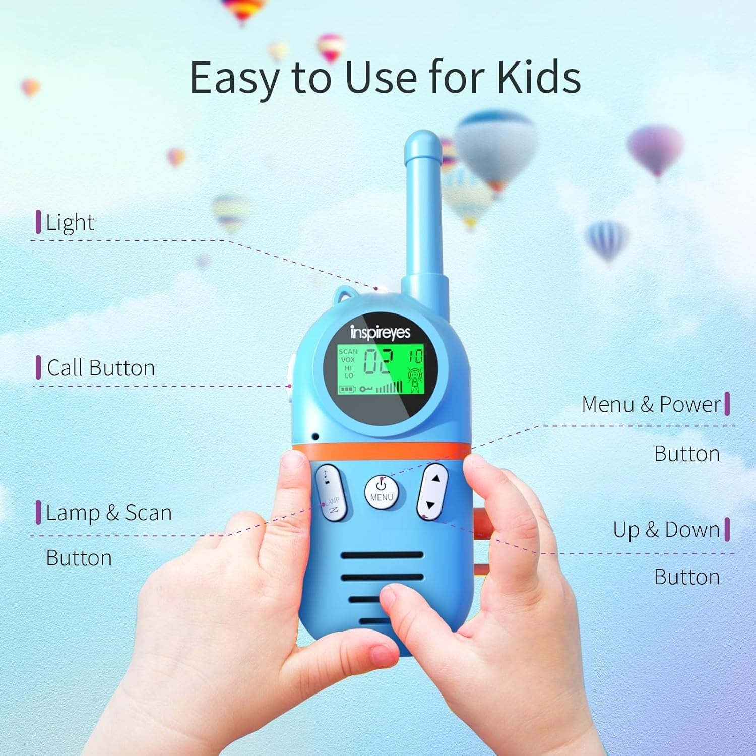 Kids Rechargeable Walkie Talkies 2 Pack Long Range VOX Water Resistant