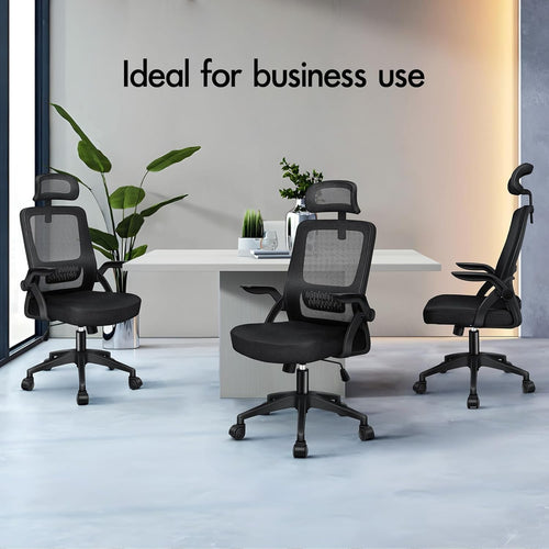 Ergonomic Mesh Office Chair Adjustable Desk Gaming Chair Flip-Up Arms Black 180k