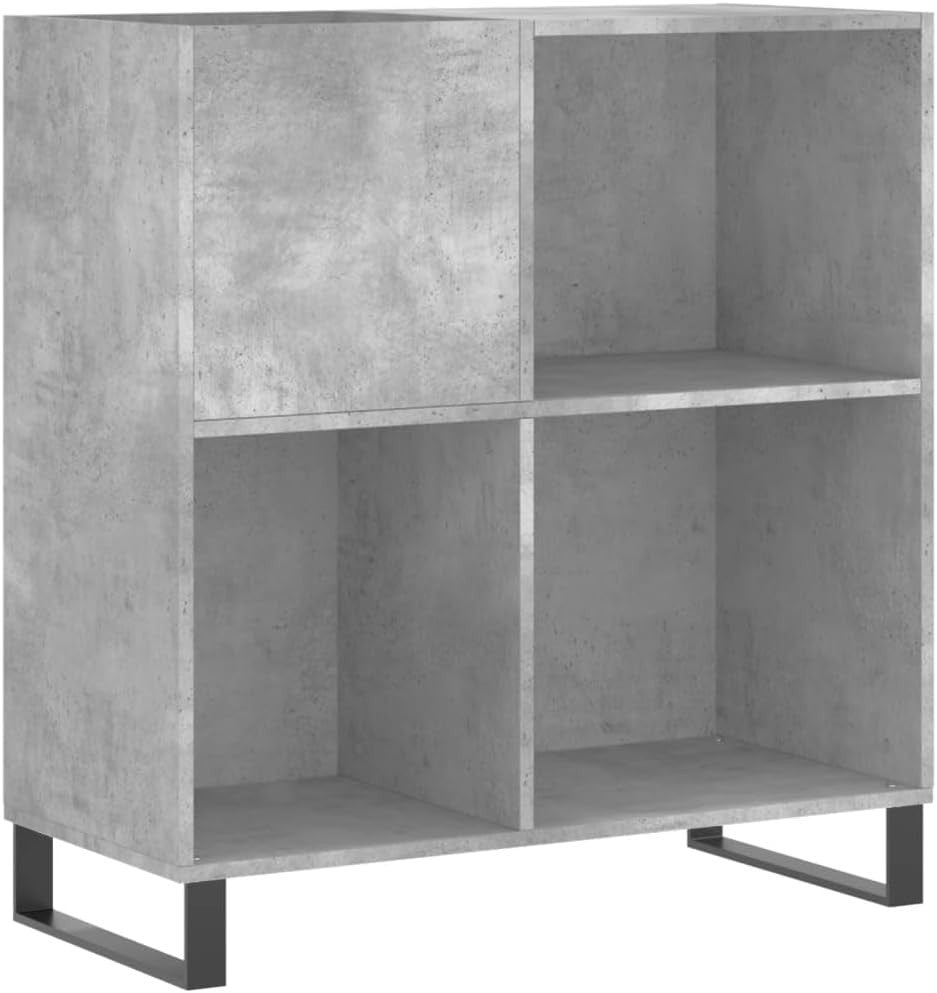 Durable Concrete Grey Vinyl Record Cabinet – Spacious Storage & Sturdy Display