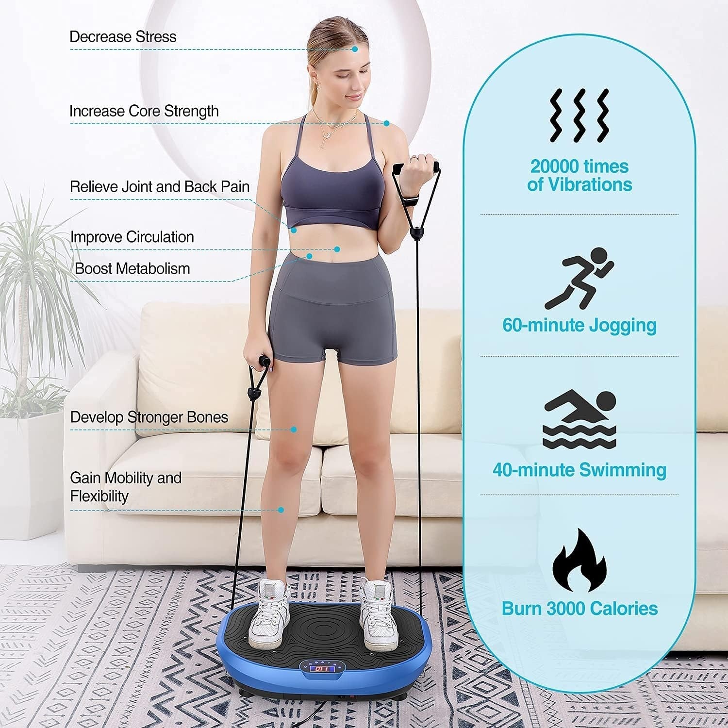 Blue Vibration Plate Exercise Machine Whole Body Workout 120 Levels