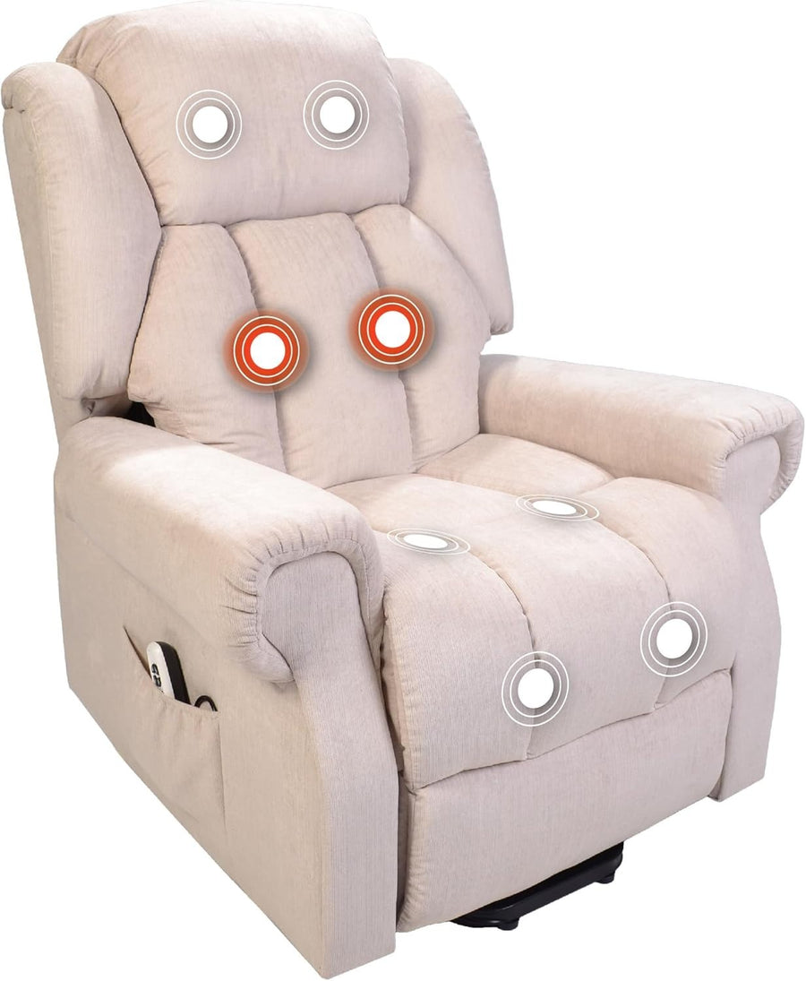 Dual Motor Lift Recliner Chair Heat Massage Riser Mobility Support Fabric Beige