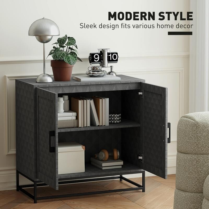 Modern Sideboard Cabinet 2 Door Storage Unit Steel Frame Adjustable