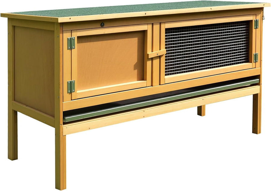 Outdoor Rabbit Hutch Wooden Bunny Cage Hinged Top Slide Out Tray
