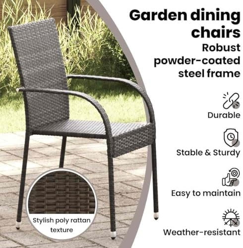 Stackable Rattan Garden Chairs Set of 2 Outdoor Patio Dining Seats