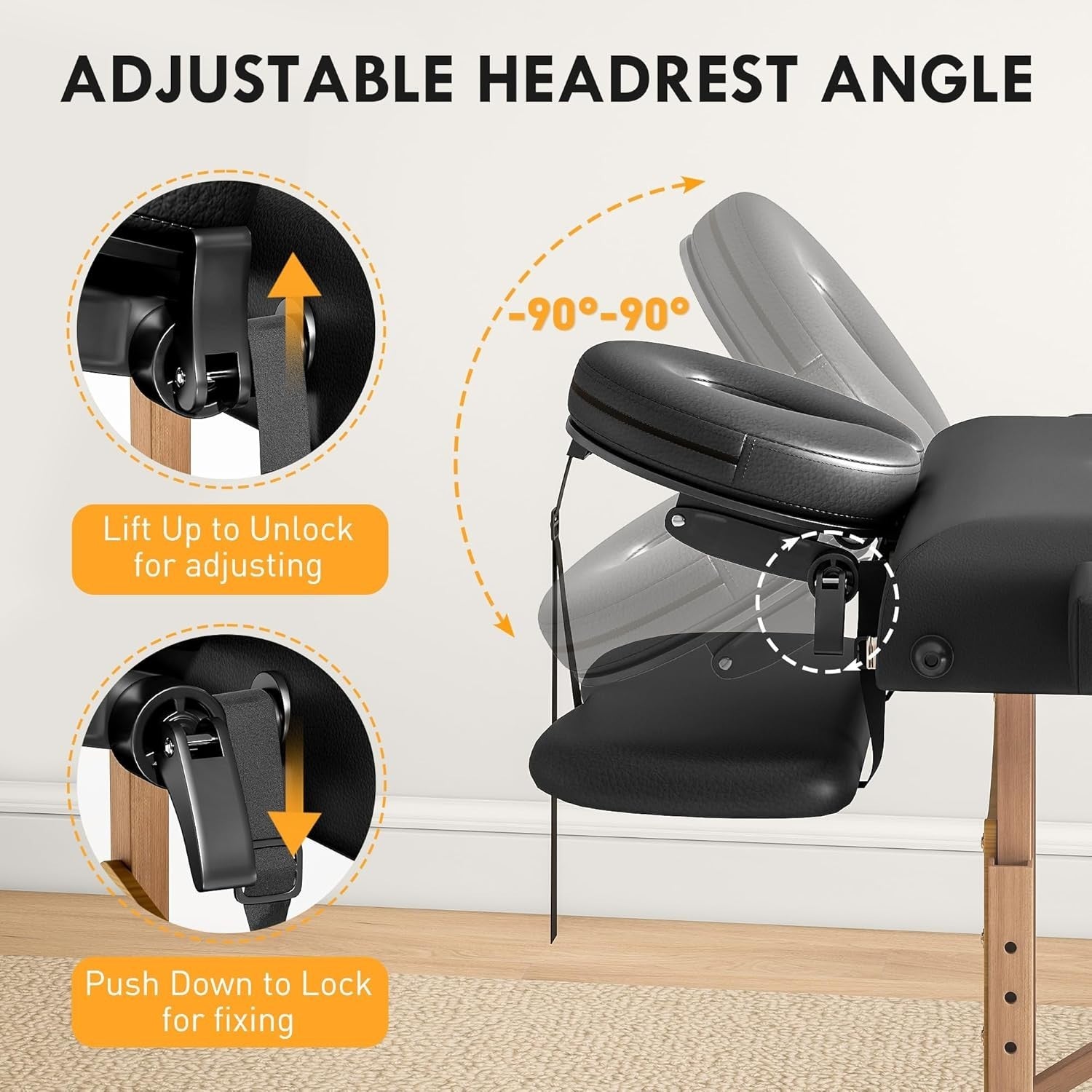 Portable 3-Section Massage Table Adjustable Wooden Beauty Bed w/ Face Cradle