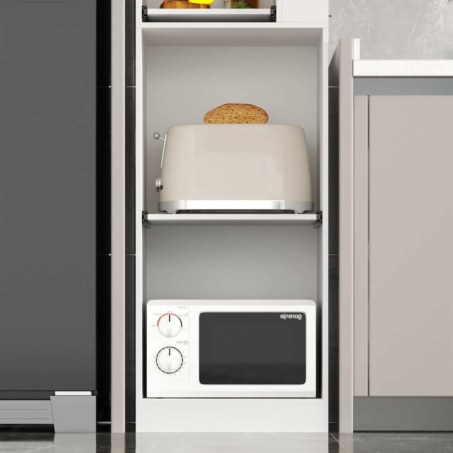 Tall Kitchen Cupboard White Sliding Drawer Pantry Storage Cabinet
