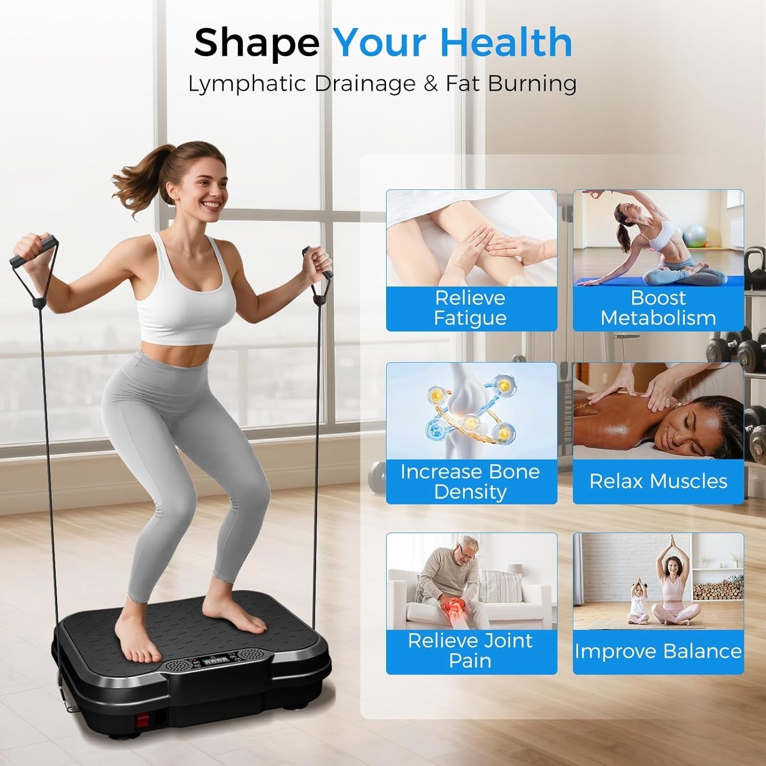 Black Vibration Plate Exercise Machine 400lb Lymphatic Drainage 250 Speeds
