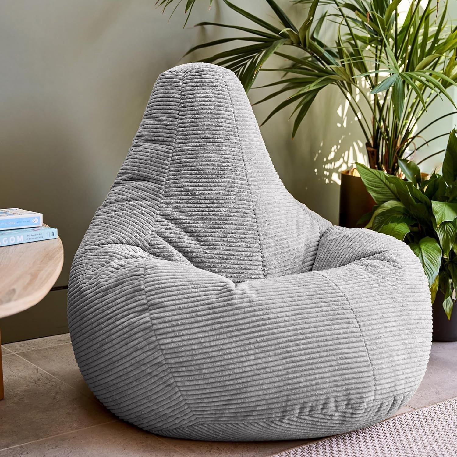 Grey Cord Recliner Bean Bag Chair Adult Lounge Seat Soft Comfy Armchair