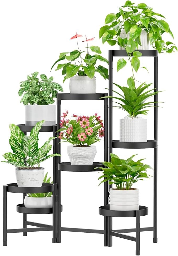 8 Tier Black Metal Plant Stand Indoor Outdoor Tall Corner Flower Shelf
