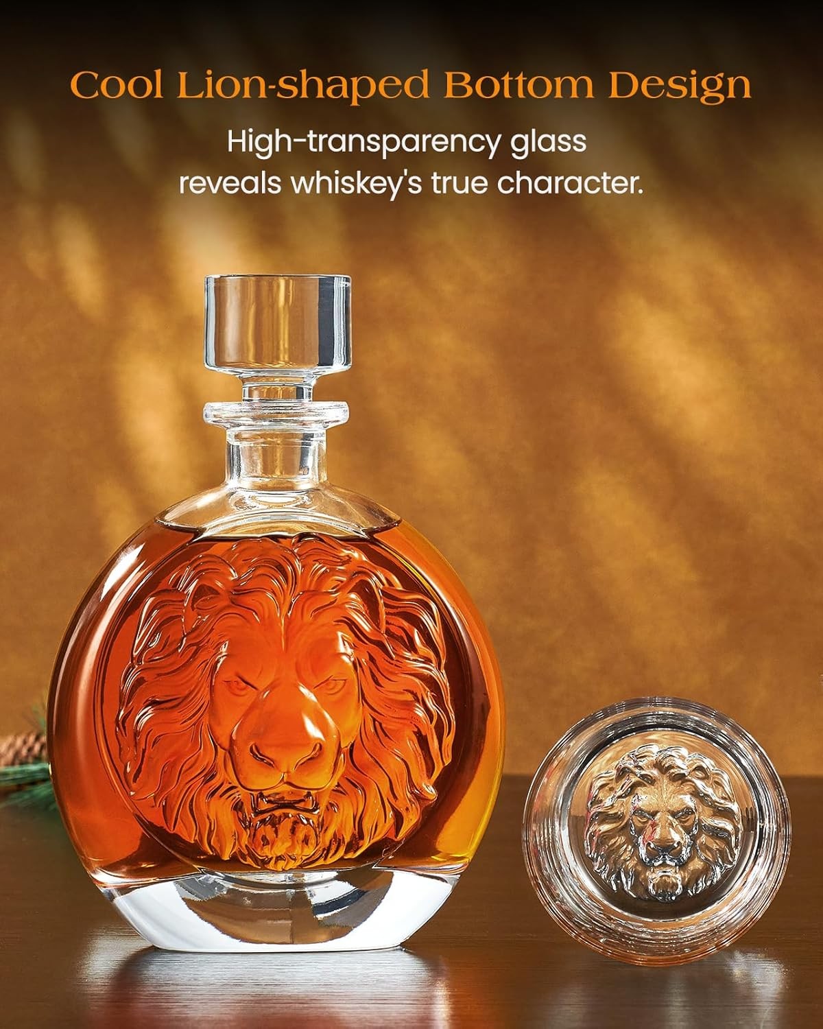 Luxury Lion Whiskey Decanter Gift Set with 2 Glasses & Ice Stones 709ml