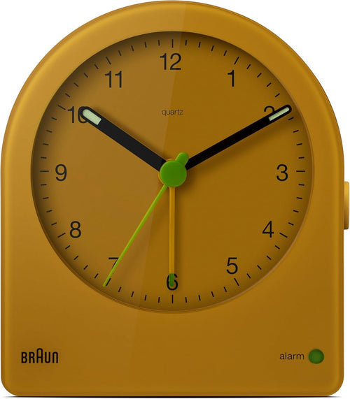 Yellow Analogue Alarm Clock Silent Quartz Backlight Snooze Crescendo Beep