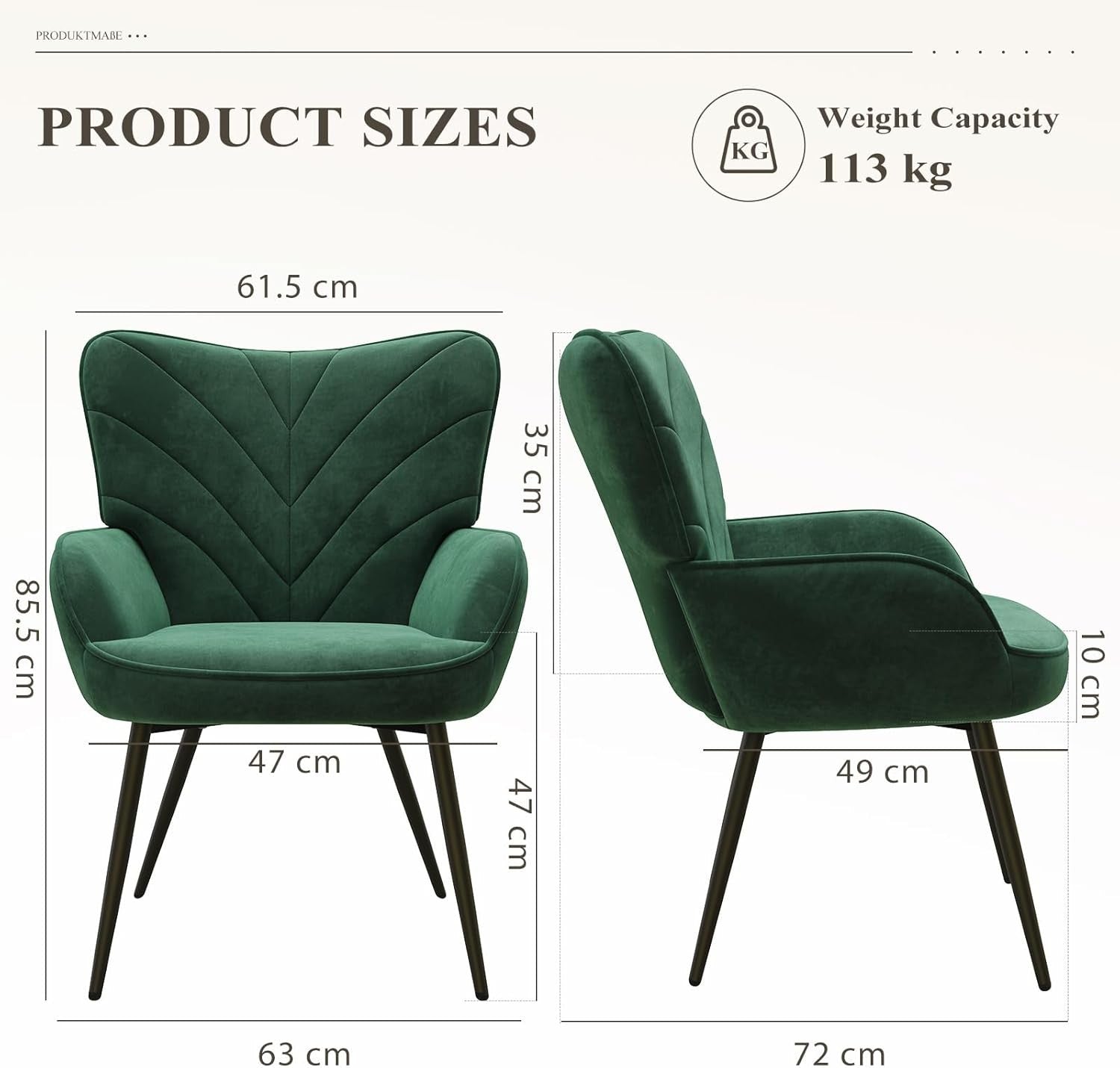 Green Velvet Accent Chair Armchair Black Metal Legs Wide Seat