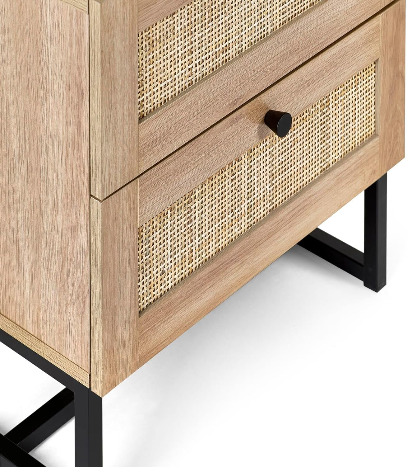 Modern Oak 2 Drawer Bedside Table with Rattan Front 50x30x55cm