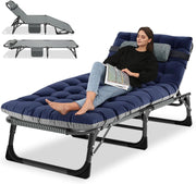 Folding Camping Bed w/ Mattress Heavy Duty Recliner Cot for Adults 200kg