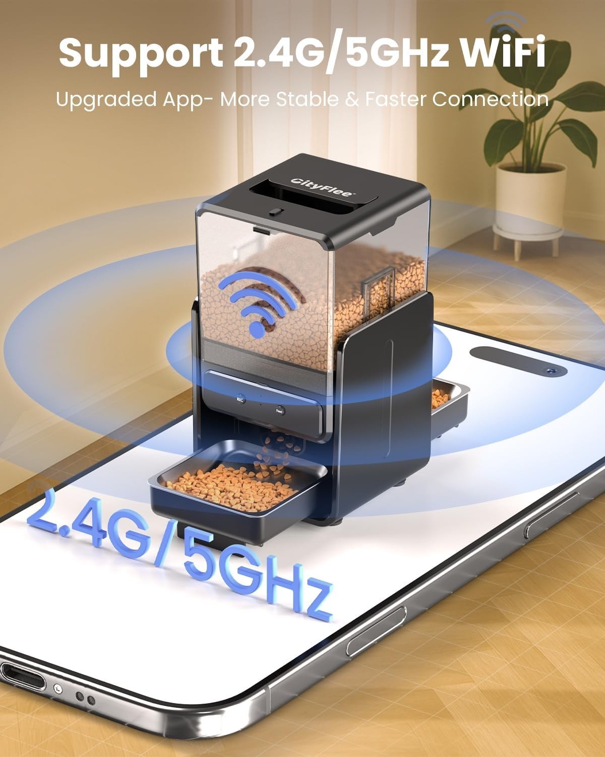 5G WiFi Automatic Cat Feeder for 2 Cats 5L Smart Dual Bowl Feeder