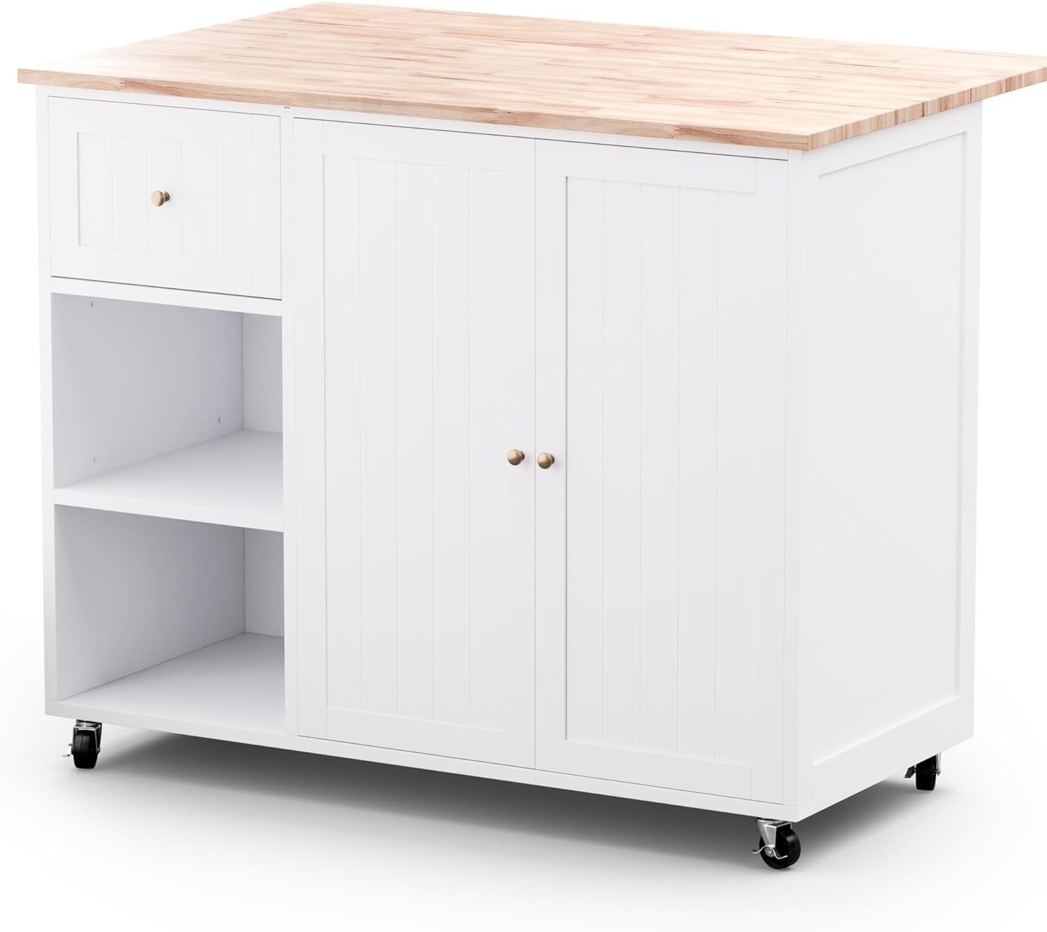 Kitchen Island w/ Extendable Worktop, 2 Drawers, 4 Doors - Storage Unit