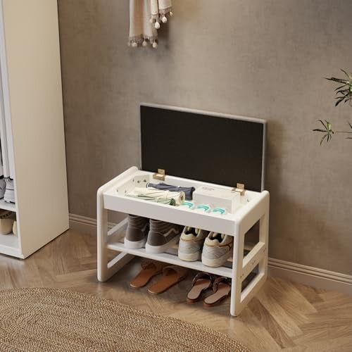 Small Shoe Storage Bench with Flip-Top & 2-Tier Rack for Entryway