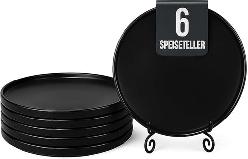6pc Black Ceramic Dinner Plates 25cm Matte Glaze Microwave Dishwasher Safe