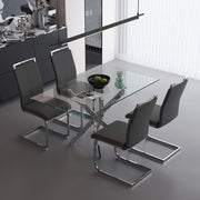 Modern Rectangular Glass Dining Table Set with 4 Comfortable PVC Chairs