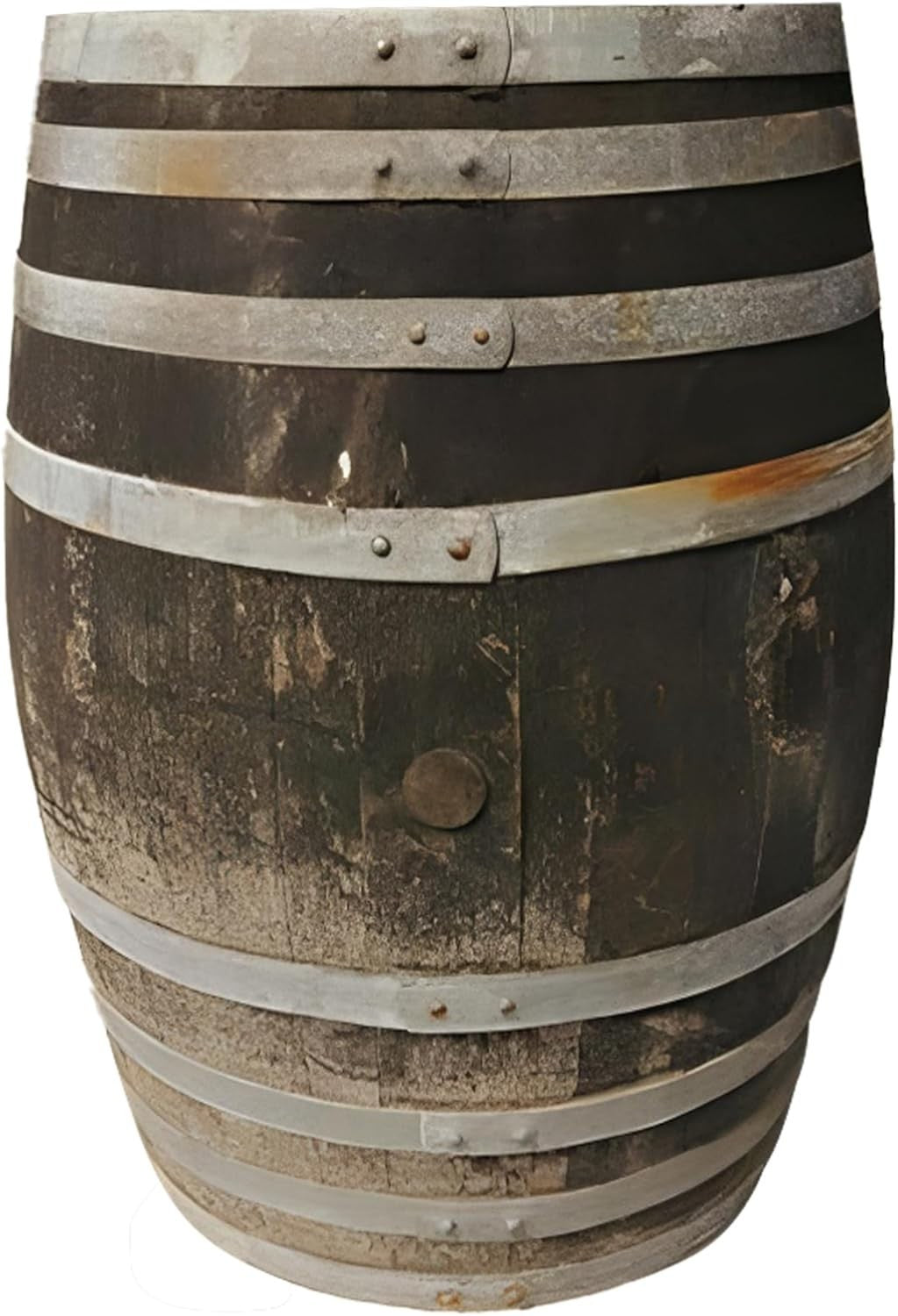 Oak Wine Barrel Rainwater Collector, Rustic Garden Feature, Round, 55 Gal
