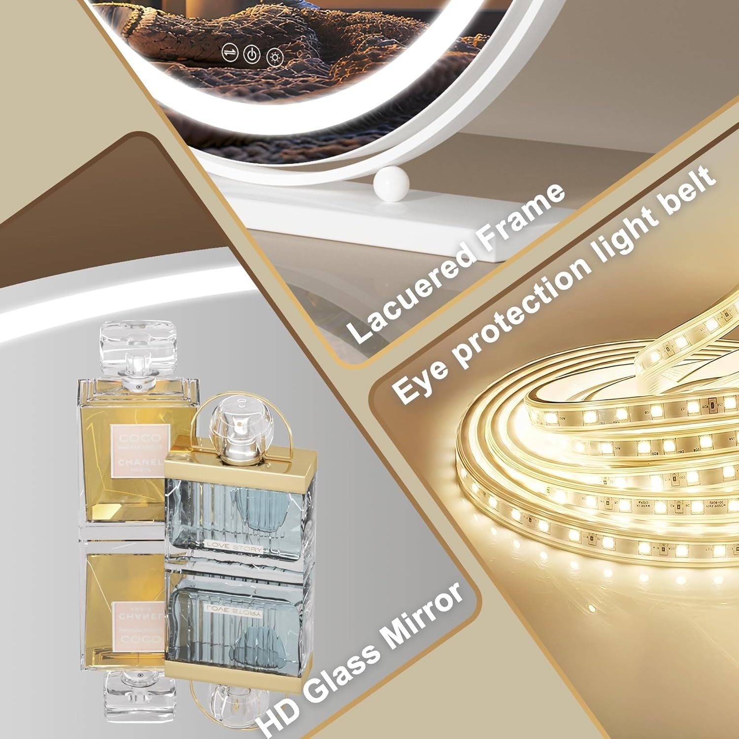 LED Vanity Mirror 70x70cm with Dimmable Lights & Smart Touch Control