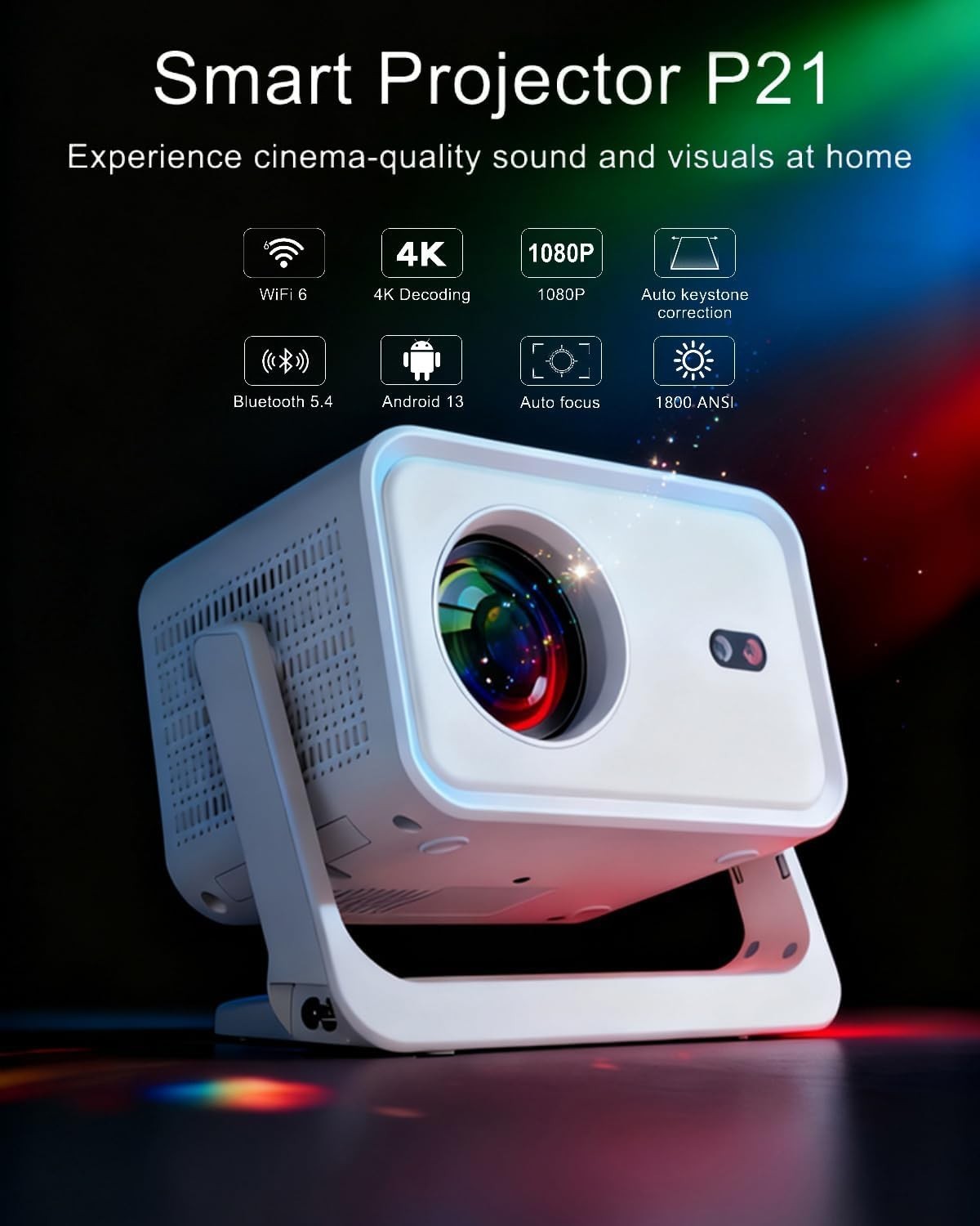 1800 ANSI Smart Projector 1080P 4K Support Auto Focus WiFi BT
