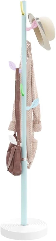 Modern Blue Metal Coat Rack Stand | Freestanding Hall Tree with Cement Base 172c