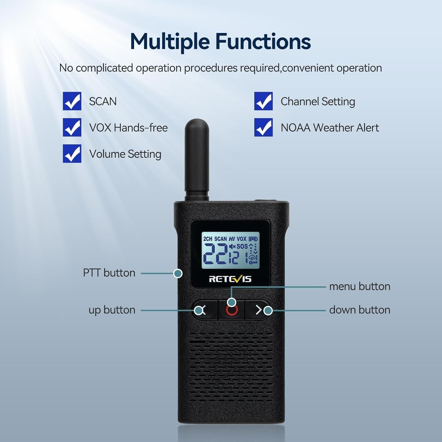 PMR446 Walkie Talkies Rechargeable VOX LCD Display Long Range 2 Pack
