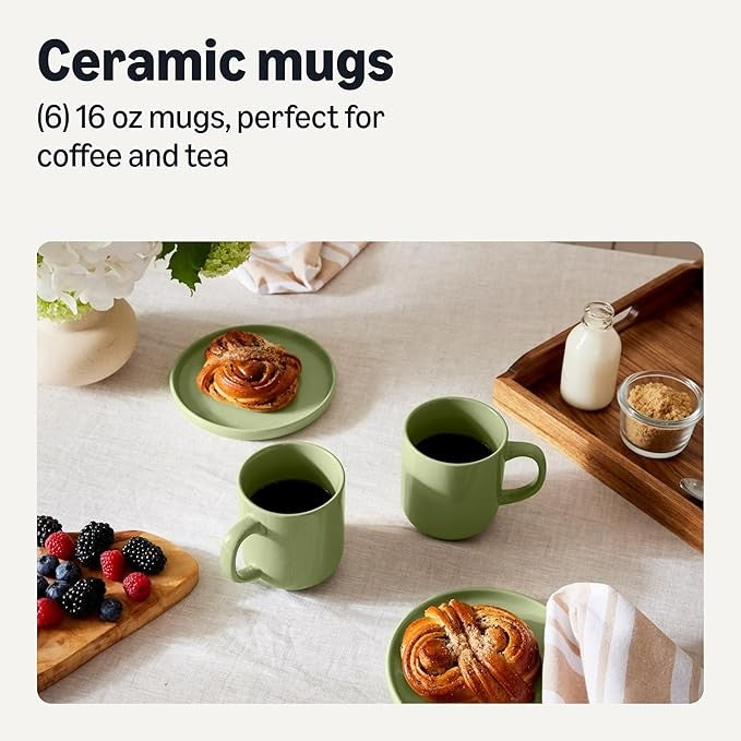 6pc Stoneware Coffee Mugs 473ml Microwave Dishwasher Safe Olive Green