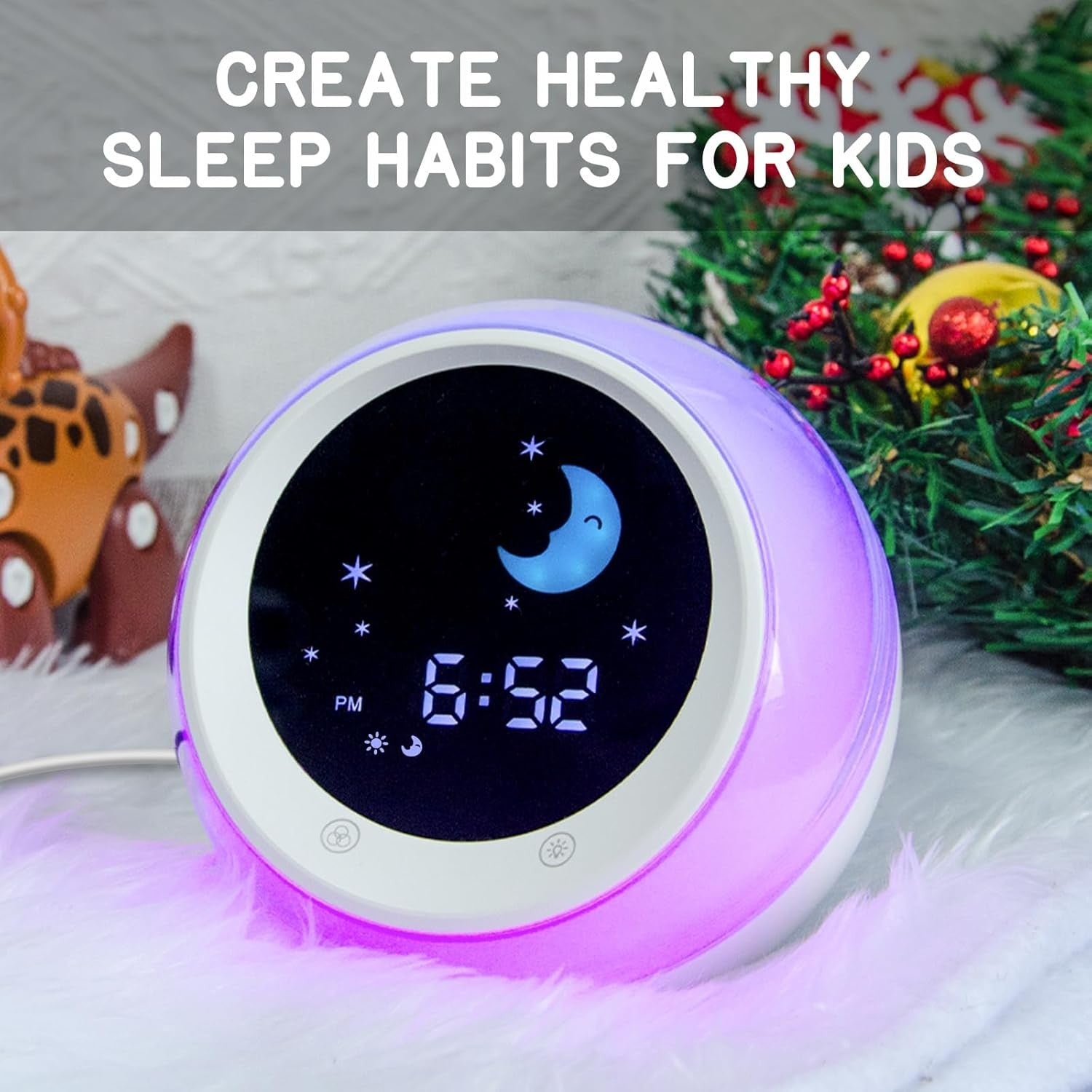 Pink Kids Sleep Trainer Alarm Clock Wake Light Sound Machine Night Display