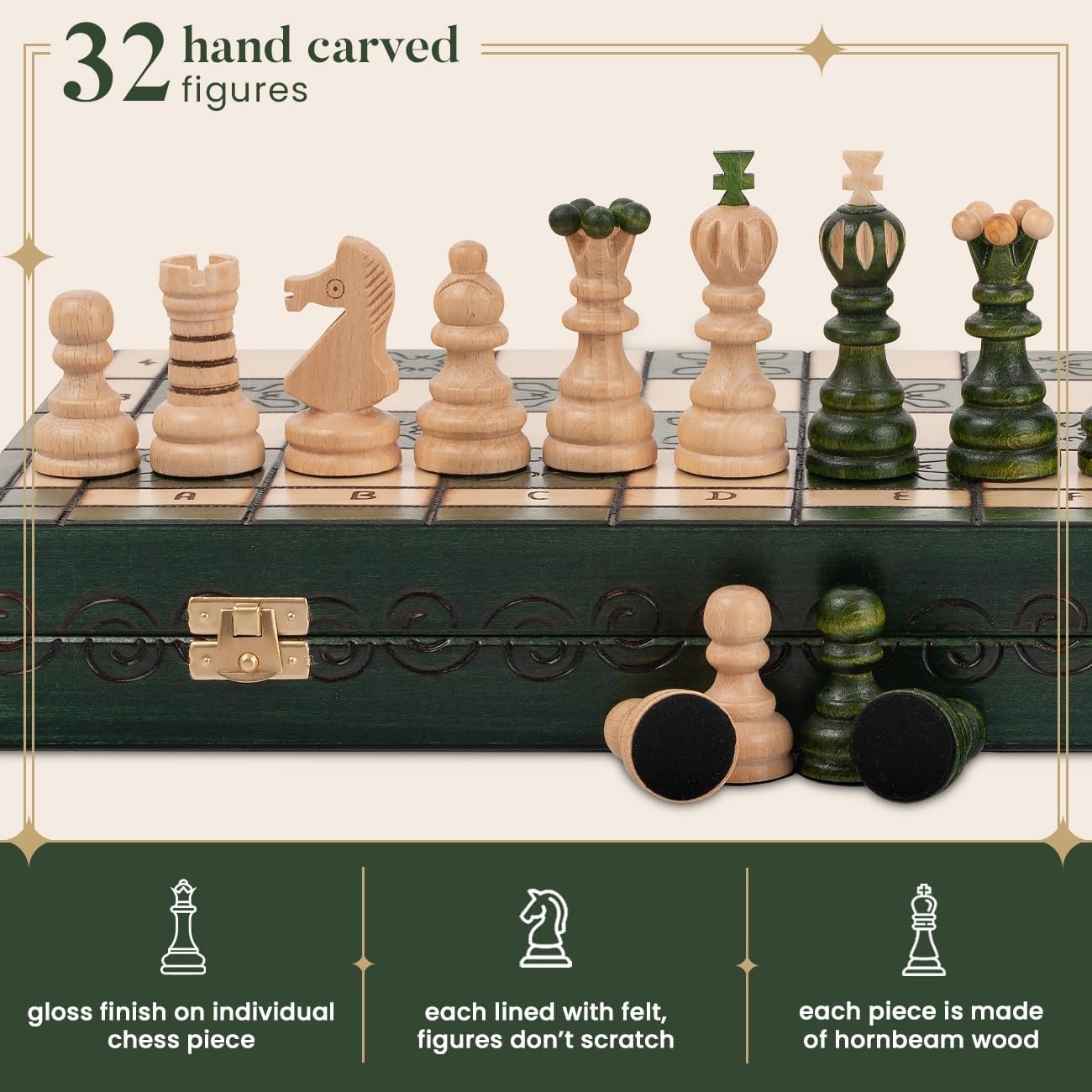 Luxury 42cm Wooden Chess Set XL | Handcrafted Board & Carved Pieces | Premium Gi