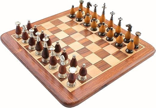 15" Luxury Wooden Chess Set – Acacia Inlaid Board + Brass & Wood Pieces