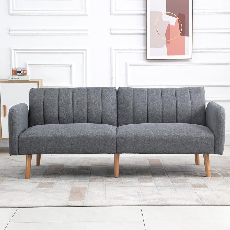 2 Seater Sofa Bed Grey Click Clack Couch w/ Split Backrest Guest Sleeper