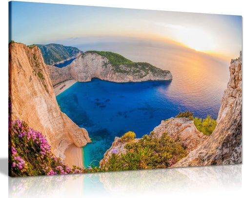 Shipwreck Beach Sunset Canvas Wall Art Coastal Cliff Ocean Picture 18x12