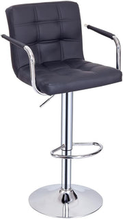 Black Faux Leather Adjustable Swivel Bar Stool with Armrest