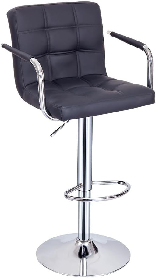 Black Faux Leather Adjustable Swivel Bar Stool with Armrest