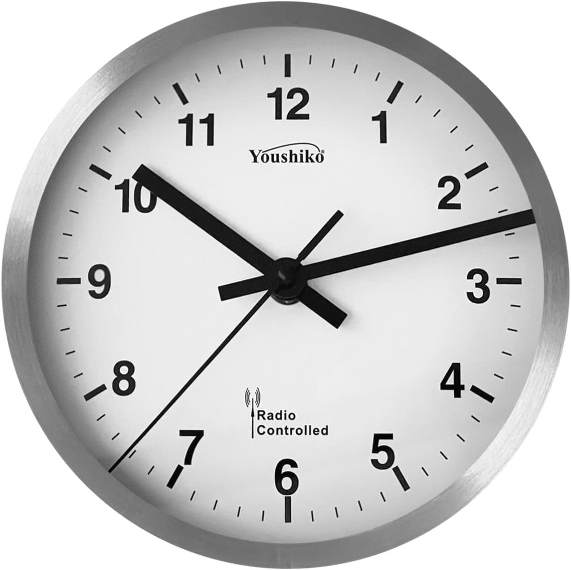 Radio Controlled Wall Clock 20cm Silent Easy Read Silver Modern Home Office